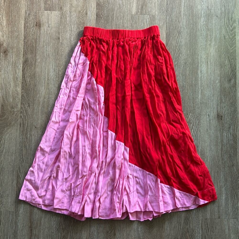 S/W/F Sweetener Midi Skirt Pink & Red Size XS‎ High Waist Flowy